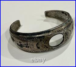 Rare Early Native American Handmade Sterling Silver Cuff Bracelet Signed 43.39G