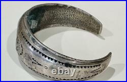 Rare Early Native American Handmade Sterling Silver Cuff Bracelet Signed 43.39G