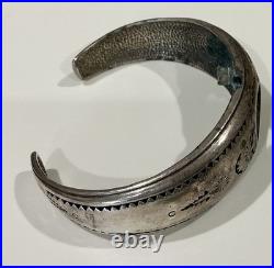 Rare Early Native American Handmade Sterling Silver Cuff Bracelet Signed 43.39G