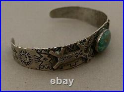 Rare Early Navajo Fred Harvey Era Turquoise Sterling Silver Cuff Bracelet. 925