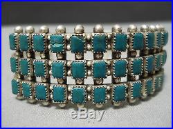 Rare Early Vintage Navajo Squared Turquoise Sterling Silver Bracelet Old
