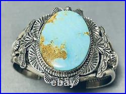 Rare Easter Blue Turquoise Vintage Navajo Sterling Silver Bracelet