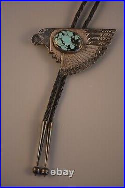 Rare Eddy Chaco Silver Turquoise Navajo Indian Bolo Tie Eagle