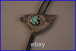 Rare Eddy Chaco Silver Turquoise Navajo Indian Bolo Tie Eagle