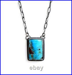 Rare Egyptian Turquoise Bar Necklace 19'' Long, Navajo Made & Sterling Silver