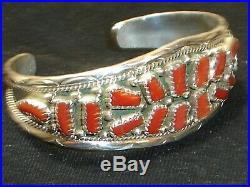 Rare Elegant Navajo Sterling Silver Red Coral Bracelet Native American Dead Pawn