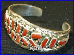 Rare Elegant Navajo Sterling Silver Red Coral Bracelet Native American Dead Pawn