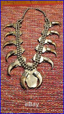 Rare Elgin Hoskey Squash Blossom Bear Claw 27 Necklace 385g Navajo Art