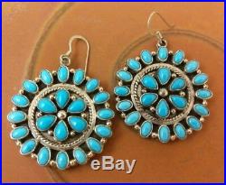 Rare Emma Lincoln Navajo Flower Petit Point Turquoise Sterling Earrings signed