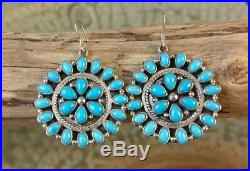 Rare Emma Lincoln Navajo Flower Petit Point Turquoise Sterling Earrings signed