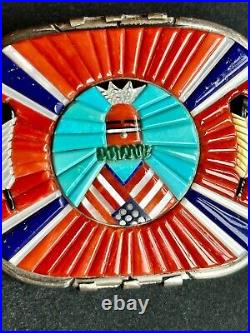 Rare, Exclusive, One of a Kind Coral Turquoise Patriotic Native American Bolo
