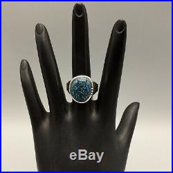 Rare! Exquisite! Lander Blue Turquoise, Sterling Silver and Gold Ring Size 7