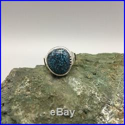 Rare! Exquisite! Lander Blue Turquoise, Sterling Silver and Gold Ring Size 7