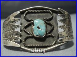 Rare Flanks! Vintage Navajo Green Turquoise Sterling Silver Cuff Bracelet