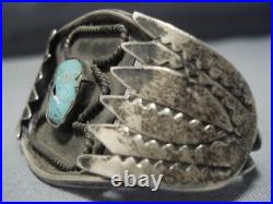 Rare Flanks! Vintage Navajo Green Turquoise Sterling Silver Cuff Bracelet