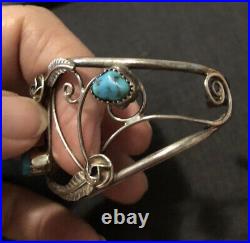 Rare Floral And Feathers sterling silver and Turquoise Navajo cuff bracelet