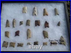 Rare Frame Of Native American Paleo Arrowheads Points Clovis Dalton