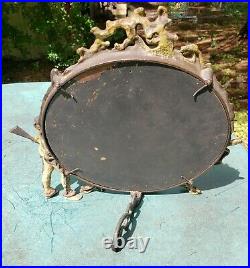 Rare Franz Bergman Antique Cast Iron Round Tabletop Mirror With Native American