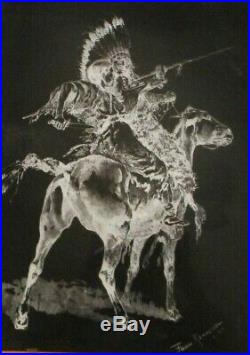Rare Frederick Remington Print Native American Cowboy Desert Landscape Horses