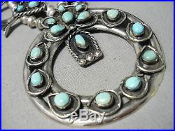 Rare Full Naja Vintage Navajo Turquoise Sterling Silver Squash Blossom Necklace
