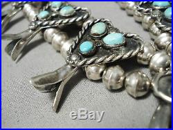 Rare Full Naja Vintage Navajo Turquoise Sterling Silver Squash Blossom Necklace