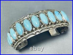 Rare Geomtric Ends Vintage Navajo Turquoise Sterling Silver Bracelet