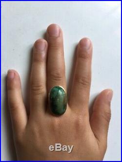 Rare Girl Vtg Fancy Gift30s Old Pawn Navajo 14k Gold Green Turquoise RingSz4.5