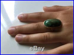 Rare Girl Vtg Fancy Gift30s Old Pawn Navajo 14k Gold Green Turquoise RingSz4.5