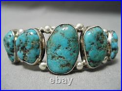 Rare Graduating Turquoise Vintage Navajo Sterling Silver Bracelet Old