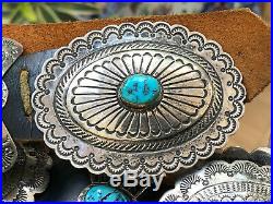 Rare Great! Navajo Southwestern Vintage Sterling Silver & Turquoise Concho Belt
