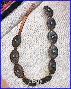 Rare Great! Navajo Southwestern Vintage Sterling Silver & Turquoise Concho Belt