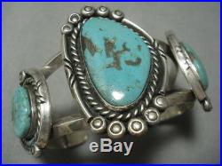 Rare Green Old Morenci Turquoise Vintage Navajo Sterling Silver Bracelet Old