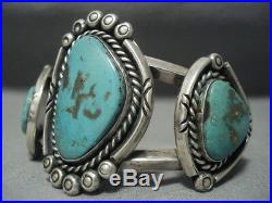 Rare Green Old Morenci Turquoise Vintage Navajo Sterling Silver Bracelet Old