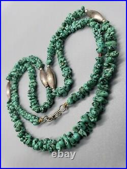 Rare Green Turquoise Vtg Antique Native American Navajo Sterling Silver Necklace