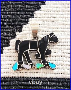 Rare HORSE Pendant Edward Leekity Native American Zuni Sterling Silver Inlay Blk