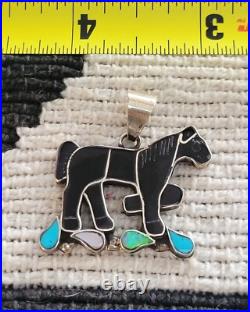 Rare HORSE Pendant Edward Leekity Native American Zuni Sterling Silver Inlay Blk