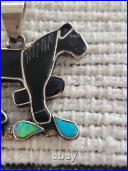 Rare HORSE Pendant Edward Leekity Native American Zuni Sterling Silver Inlay Blk