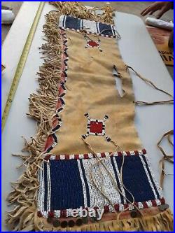 Rare Handmade BEADED Deer Hide Leather Saddle Blanket Native American Indian