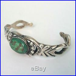 Rare Harvey Begay Navajo Sterling Silver Sand Cast Green Turquoise Cuff Bracelet