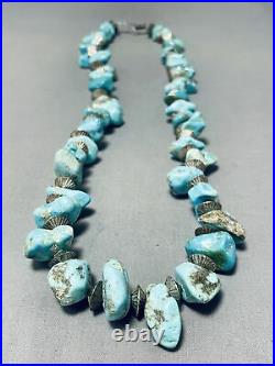 Rare Hogan Sterling Silver Bead Vintage Navajo Turquoise Nugget Necklace