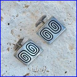 Rare Hopi Silver Overlay Cufflinks Harry Sakyesva
