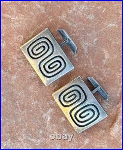 Rare Hopi Silver Overlay Cufflinks Harry Sakyesva