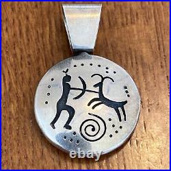 Rare Hopi Terry Wadsworth Overlay Spinner Pendant Sterling Silver Mimbres Echo L