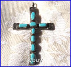 Rare Horace Iule Signed Native American Old Turquoise Cross Pendant Silver