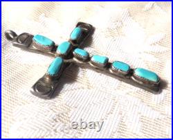 Rare Horace Iule Signed Native American Old Turquoise Cross Pendant Silver