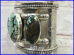 Rare Huge Navajo Sterling Silver Hubei Spiderweb Turquoise Cuff Bracelet 142g