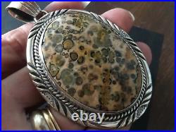 Rare Huge Vintagew. Denetdale Navajosterling Silver Leopard Agate Pendant