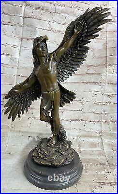 Rare Indian Native American Art Chief Eagle Bronze Marble Base Sculpture Sale