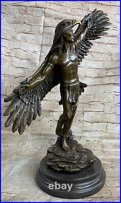 Rare Indian Native American Art Chief Eagle Bronze Marble Base Sculpture Sale