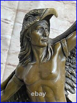 Rare Indian Native American Art Chief Eagle Bust Bronze Marble Base Sculpture